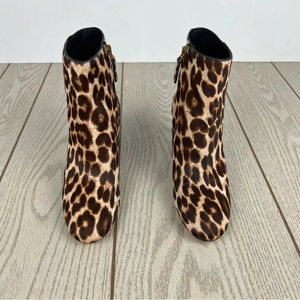 Tory Burch Brooke Leopard Calf Hair Ankle Heeled Booties 6 Brown/Tan/Black $398
